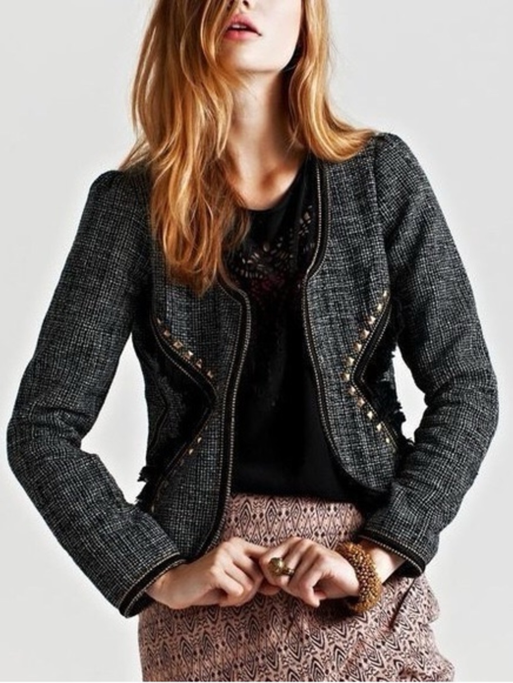 Maison Scotch Textured Open Front Jacket in Black & White Like New